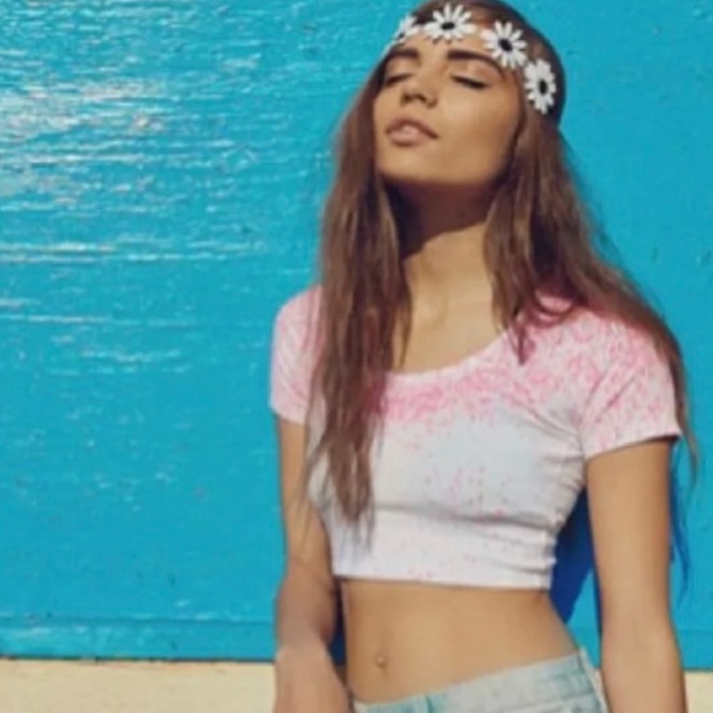 2/$30 LF Pink and White Heart Cut Out Crop Top